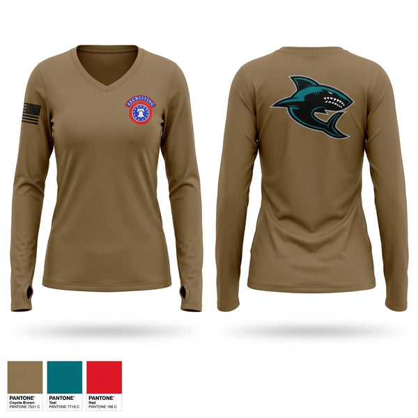 Womens Long Sleeve Vneck Shirt, San Diego North Recruiting Company, Army, Teamtime, Team time, sublimation, custom sports apparel, team uniforms, spirit wear, spiritwear, sports uniforms, custom shirts, team store, custom team store, fundraiser sports, apparel fundraiser