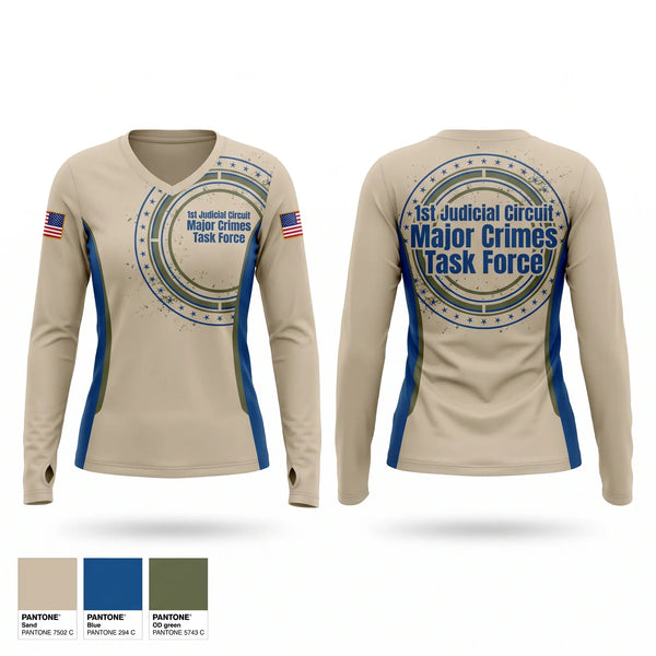 Womens Long Sleeve Vneck Shirt, 1st Judicial Circuit Major Crimes Task Force, Police, Teamtime, Team time, sublimation, custom sports apparel, team uniforms, spirit wear, spiritwear, sports uniforms, custom shirts, team store, custom team store, fundraiser sports, apparel fundraiser