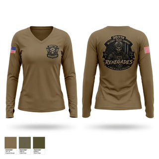 Womens Long Sleeve Vneck Shirt, 307TH Military Police Company, Army, Teamtime, Team time, sublimation, custom sports apparel, team uniforms, spirit wear, spiritwear, sports uniforms, custom shirts, team store, custom team store, fundraiser sports, apparel fundraiser