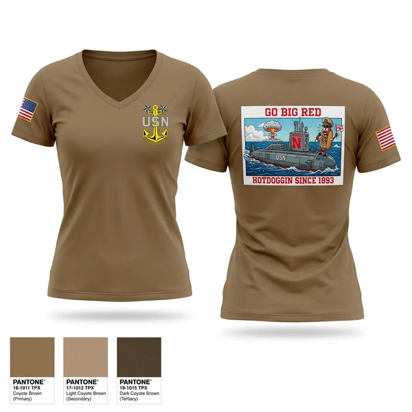 Womens Short Sleeve Vneck Shirt, USS Nebraska, Navy, Teamtime, Team time, sublimation, custom sports apparel, team uniforms, spirit wear, spiritwear, sports uniforms, custom shirts, team store, custom team store, fundraiser sports, apparel fundraiser