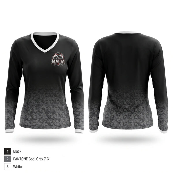 Womens Long Sleeve Vneck Shirt, Mid South Mafia, Baseball, Teamtime, Team time, sublimation, custom sports apparel, team uniforms, spirit wear, spiritwear, sports uniforms, custom shirts, team store, custom team store, fundraiser sports, apparel fundraiser