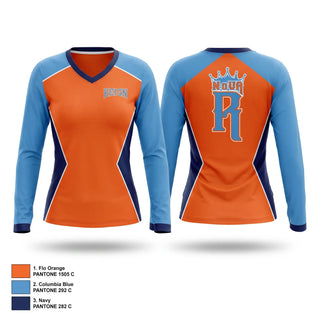 Womens Long Sleeve Vneck Shirt, NoVA Reign Fastipitch, Softball, Teamtime, Team time, sublimation, custom sports apparel, team uniforms, spirit wear, spiritwear, sports uniforms, custom shirts, team store, custom team store, fundraiser sports, apparel fundraiser