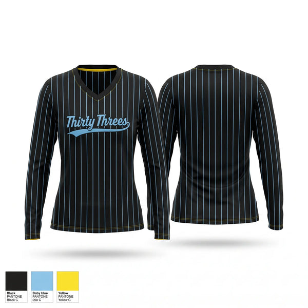 Womens Long Sleeve Vneck Shirt, Thirty Threes, Softball, Teamtime, Team time, sublimation, custom sports apparel, team uniforms, spirit wear, spiritwear, sports uniforms, custom shirts, team store, custom team store, fundraiser sports, apparel fundraiser