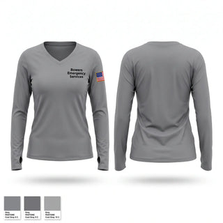 Womens Long Sleeve Vneck Shirt, Bowers Emergency Services, EMS/EMT, Teamtime, Team time, sublimation, custom sports apparel, team uniforms, spirit wear, spiritwear, sports uniforms, custom shirts, team store, custom team store, fundraiser sports, apparel fundraiser