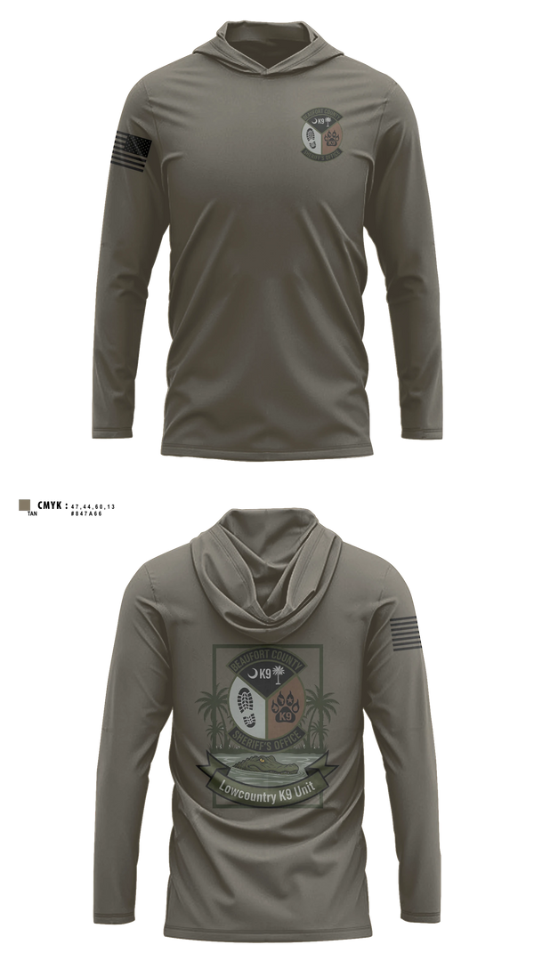 Long Sleeve Performance Shirt with hood, Lowcountry K-9 Unit, Police, Teamtime, Team time, sublimation, custom sports apparel, team uniforms, spirit wear, spiritwear, sports uniforms, custom shirts, team store, custom team store, fundraiser sports, apparel fundraiser