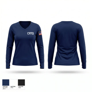 Womens Long Sleeve Vneck Shirt, CVFD, Fire Department, Teamtime, Team time, sublimation, custom sports apparel, team uniforms, spirit wear, spiritwear, sports uniforms, custom shirts, team store, custom team store, fundraiser sports, apparel fundraiser
