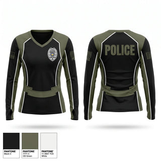 Womens Long Sleeve Vneck Shirt, AREA 30 CAREER CENTER LAW ENFORCEMENT, Police, Teamtime, Team time, sublimation, custom sports apparel, team uniforms, spirit wear, spiritwear, sports uniforms, custom shirts, team store, custom team store, fundraiser sports, apparel fundraiser