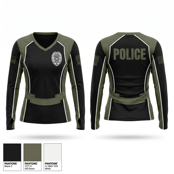 Womens Long Sleeve Vneck Shirt, AREA 30 CAREER CENTER LAW ENFORCEMENT, Police, Teamtime, Team time, sublimation, custom sports apparel, team uniforms, spirit wear, spiritwear, sports uniforms, custom shirts, team store, custom team store, fundraiser sports, apparel fundraiser