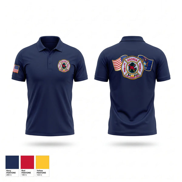 Short Sleeve Performance Polo, Oscoda Fire Dept, Fire Department, Teamtime, Team time, sublimation, custom sports apparel, team uniforms, spirit wear, spiritwear, sports uniforms, custom shirts, team store, custom team store, fundraiser sports, apparel fundraiser