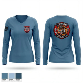 Womens Long Sleeve Vneck Shirt, Clearmont Volunteer Fire Department, Fire Department, Teamtime, Team time, sublimation, custom sports apparel, team uniforms, spirit wear, spiritwear, sports uniforms, custom shirts, team store, custom team store, fundraiser sports, apparel fundraiser