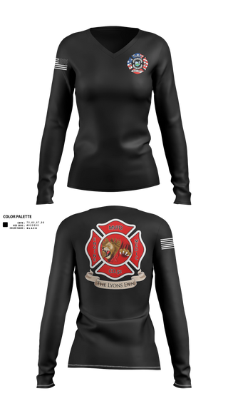 Womens Long Sleeve Vneck Shirt, Company 52, Fire Department, Teamtime, Team time, sublimation, custom sports apparel, team uniforms, spirit wear, spiritwear, sports uniforms, custom shirts, team store, custom team store, fundraiser sports, apparel fundraiser