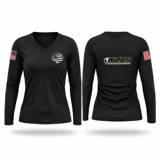Womens Long Sleeve Vneck Shirt, Winston County Rescue Squad, EMS/EMT, Teamtime, Team time, sublimation, custom sports apparel, team uniforms, spirit wear, spiritwear, sports uniforms, custom shirts, team store, custom team store, fundraiser sports, apparel fundraiser