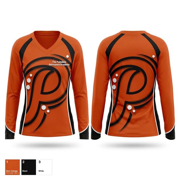 Womens Long Sleeve Vneck Shirt, The Palmdale Aerospace Academy, Men's Basketball, Teamtime, Team time, sublimation, custom sports apparel, team uniforms, spirit wear, spiritwear, sports uniforms, custom shirts, team store, custom team store, fundraiser sports, apparel fundraiser