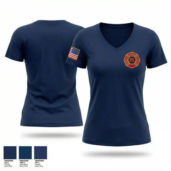 Womens Short Sleeve Vneck Shirt, Pleasant Grove VFD, Fire Department, Teamtime, Team time, sublimation, custom sports apparel, team uniforms, spirit wear, spiritwear, sports uniforms, custom shirts, team store, custom team store, fundraiser sports, apparel fundraiser