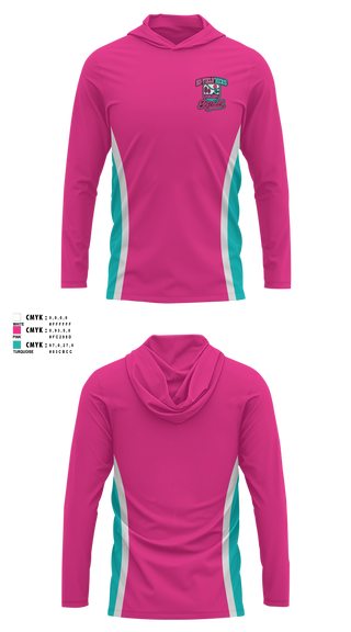 Long Sleeve hooded sunshirt, Hi’Yield’Hers 10u, Softball, Teamtime, Team time, sublimation, custom sports apparel, team uniforms, spirit wear, spiritwear, sports uniforms, custom shirts, team store, custom team store, fundraiser sports, apparel fundraiser