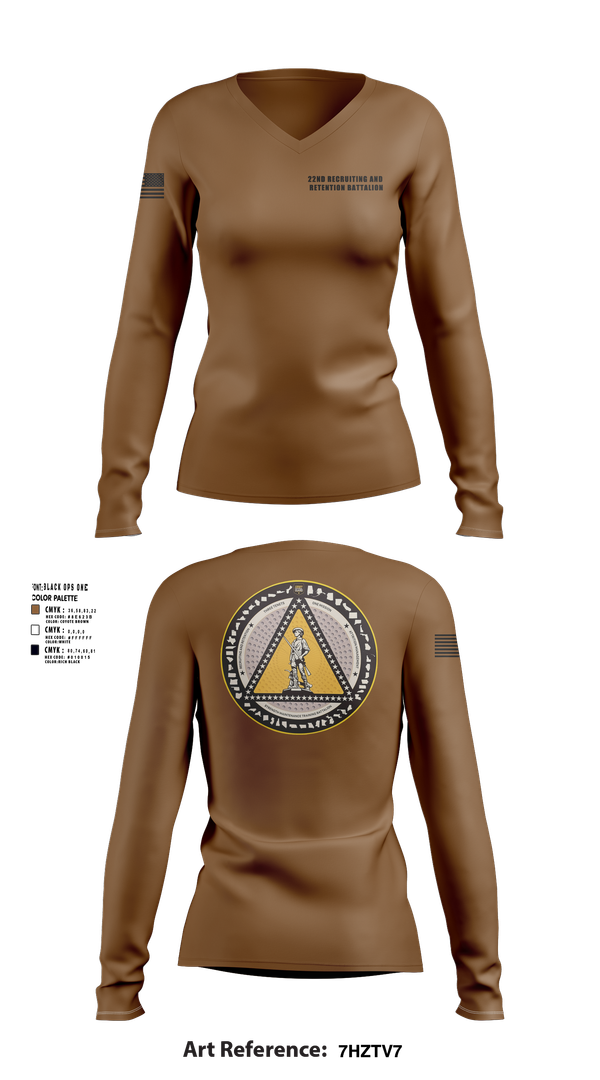 Womens Long Sleeve Vneck Shirt, 22nd Recruiting and Retention Battalion, , Teamtime, Team time, sublimation, custom sports apparel, team uniforms, spirit wear, spiritwear, sports uniforms, custom shirts, team store, custom team store, fundraiser sports, apparel fundraiser