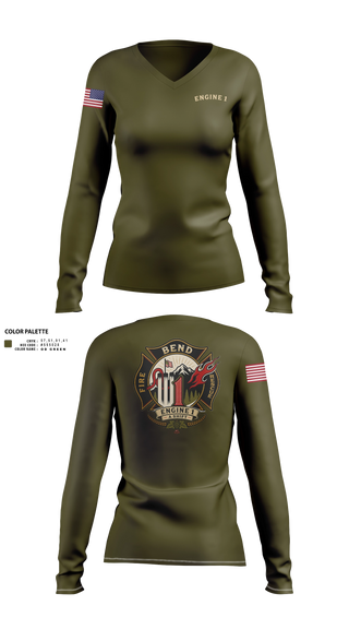 Womens Long Sleeve Vneck Shirt, Engine 1, Fire Department, Teamtime, Team time, sublimation, custom sports apparel, team uniforms, spirit wear, spiritwear, sports uniforms, custom shirts, team store, custom team store, fundraiser sports, apparel fundraiser