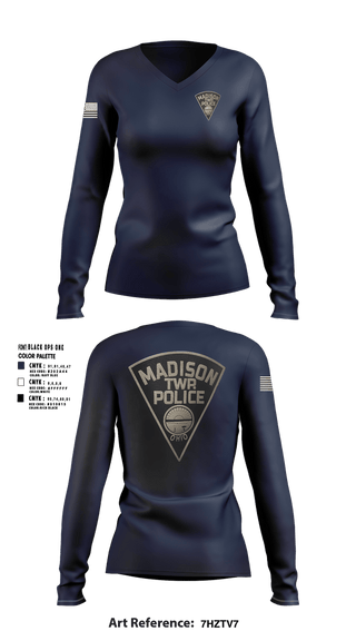 Womens Long Sleeve Vneck Shirt, Madison Township, Police, Teamtime, Team time, sublimation, custom sports apparel, team uniforms, spirit wear, spiritwear, sports uniforms, custom shirts, team store, custom team store, fundraiser sports, apparel fundraiser