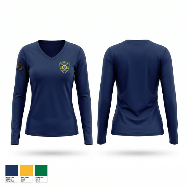Womens Long Sleeve Vneck Shirt, Lower Kiski Ambulance Service, EMS/EMT, Teamtime, Team time, sublimation, custom sports apparel, team uniforms, spirit wear, spiritwear, sports uniforms, custom shirts, team store, custom team store, fundraiser sports, apparel fundraiser