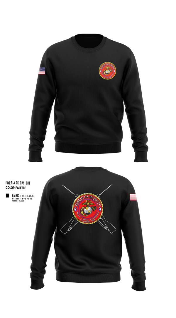 Crew Neck Sweatshirt, Ruskin Highschool MCJROTC drill team, Marines, Teamtime, Team time, sublimation, custom sports apparel, team uniforms, spirit wear, spiritwear, sports uniforms, custom shirts, team store, custom team store, fundraiser sports, apparel fundraiser