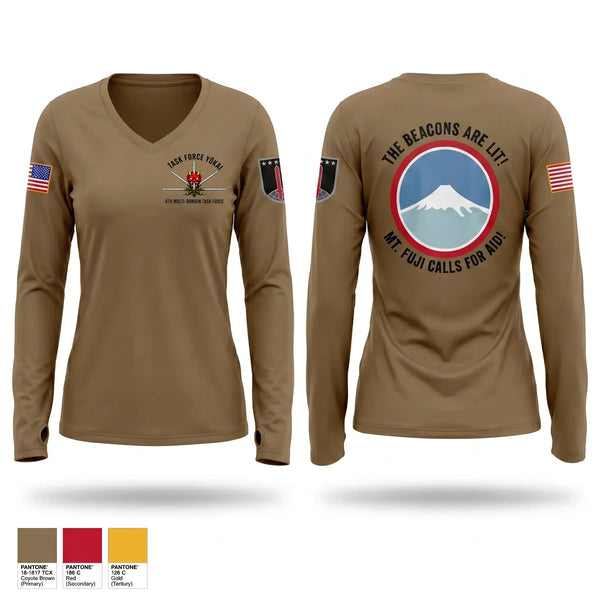 Womens Long Sleeve Vneck Shirt, 4MDTF, Army, Teamtime, Team time, sublimation, custom sports apparel, team uniforms, spirit wear, spiritwear, sports uniforms, custom shirts, team store, custom team store, fundraiser sports, apparel fundraiser