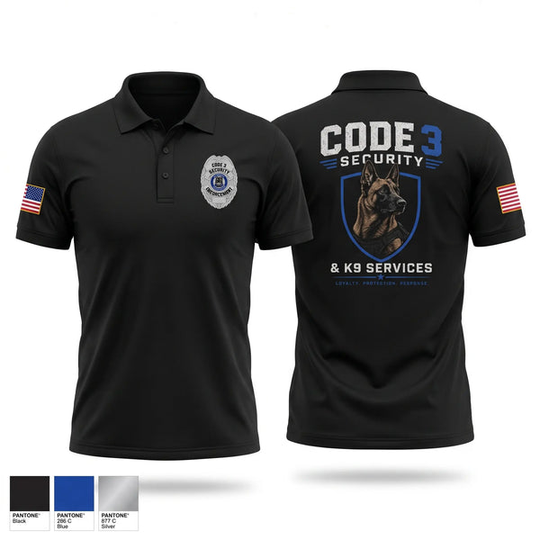 Short Sleeve Performance Polo, Code 3 Security, Police, Teamtime, Team time, sublimation, custom sports apparel, team uniforms, spirit wear, spiritwear, sports uniforms, custom shirts, team store, custom team store, fundraiser sports, apparel fundraiser