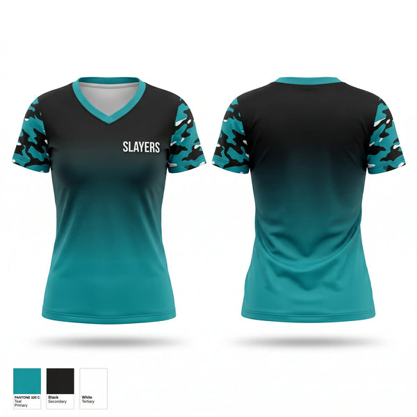 Womens Short Sleeve Vneck Shirt, Slayers, Softball, Teamtime, Team time, sublimation, custom sports apparel, team uniforms, spirit wear, spiritwear, sports uniforms, custom shirts, team store, custom team store, fundraiser sports, apparel fundraiser
