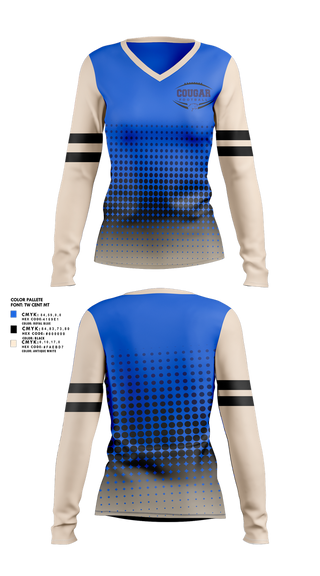 Womens Long Sleeve Vneck Shirt, Kersey Cougars, , Teamtime, Team time, sublimation, custom sports apparel, team uniforms, spirit wear, spiritwear, sports uniforms, custom shirts, team store, custom team store, fundraiser sports, apparel fundraiser
