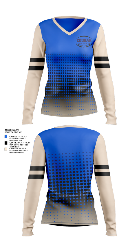 Womens Long Sleeve Vneck Shirt, Kersey Cougars, , Teamtime, Team time, sublimation, custom sports apparel, team uniforms, spirit wear, spiritwear, sports uniforms, custom shirts, team store, custom team store, fundraiser sports, apparel fundraiser