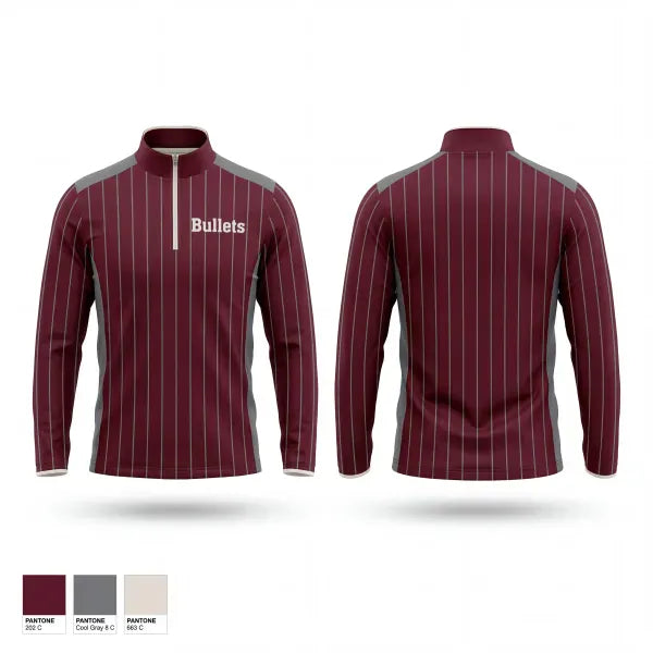 Quarter Zip Jacket, Bullets, Baseball, Teamtime, Team time, sublimation, custom sports apparel, team uniforms, spirit wear, spiritwear, sports uniforms, custom shirts, team store, custom team store, fundraiser sports, apparel fundraiser