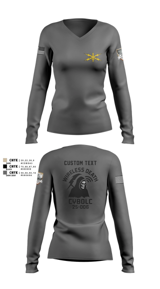 Womens Long Sleeve Vneck Shirt, Bravo Company, 401st Cyber Battalion, Army, Teamtime, Team time, sublimation, custom sports apparel, team uniforms, spirit wear, spiritwear, sports uniforms, custom shirts, team store, custom team store, fundraiser sports, apparel fundraiser