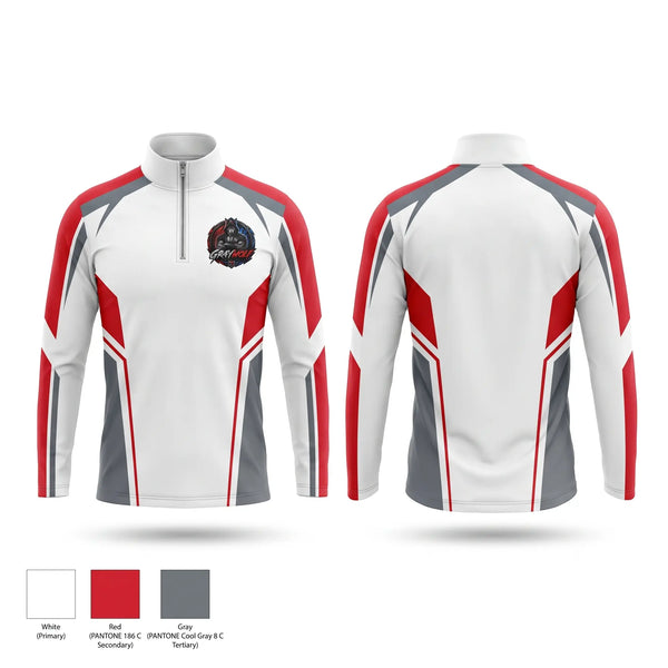 Quarter Zip Jacket, Gray's Wolf Cave, Bowling, Teamtime, Team time, sublimation, custom sports apparel, team uniforms, spirit wear, spiritwear, sports uniforms, custom shirts, team store, custom team store, fundraiser sports, apparel fundraiser