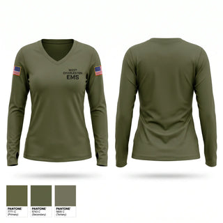 Womens Long Sleeve Vneck Shirt, west charleston EMS, EMS/EMT, Teamtime, Team time, sublimation, custom sports apparel, team uniforms, spirit wear, spiritwear, sports uniforms, custom shirts, team store, custom team store, fundraiser sports, apparel fundraiser