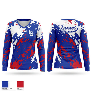 Womens Long Sleeve Vneck Shirt, Laurel Dodgers, Baseball, Teamtime, Team time, sublimation, custom sports apparel, team uniforms, spirit wear, spiritwear, sports uniforms, custom shirts, team store, custom team store, fundraiser sports, apparel fundraiser