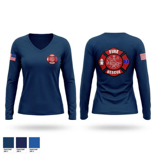 Womens Long Sleeve Vneck Shirt, Central Lamar Fire & Rescue, Fire Department, Teamtime, Team time, sublimation, custom sports apparel, team uniforms, spirit wear, spiritwear, sports uniforms, custom shirts, team store, custom team store, fundraiser sports, apparel fundraiser