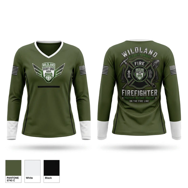 Womens Long Sleeve Vneck Shirt, Wildland Security Group, , Teamtime, Team time, sublimation, custom sports apparel, team uniforms, spirit wear, spiritwear, sports uniforms, custom shirts, team store, custom team store, fundraiser sports, apparel fundraiser