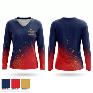 Womens Long Sleeve Vneck Shirt, NY American Legion Baseball, Baseball, Teamtime, Team time, sublimation, custom sports apparel, team uniforms, spirit wear, spiritwear, sports uniforms, custom shirts, team store, custom team store, fundraiser sports, apparel fundraiser