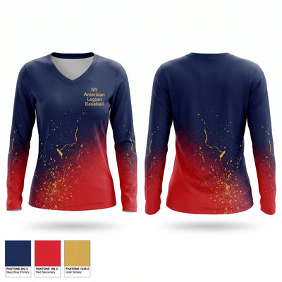 NY American Legion Baseball Women's Long Sleeve V-neck Shirt - 1