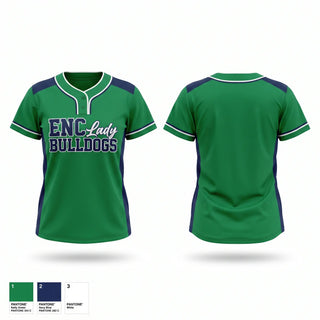 Two Button Softball Jersey, ENC Lady Bulldogs, Softball, Teamtime, Team time, sublimation, custom sports apparel, team uniforms, spirit wear, spiritwear, sports uniforms, custom shirts, team store, custom team store, fundraiser sports, apparel fundraiser