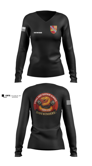Womens Long Sleeve Vneck Shirt, 509th FSC, Army, Teamtime, Team time, sublimation, custom sports apparel, team uniforms, spirit wear, spiritwear, sports uniforms, custom shirts, team store, custom team store, fundraiser sports, apparel fundraiser