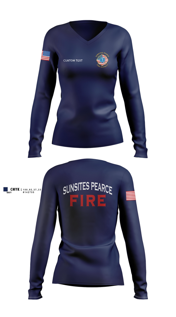 Womens Long Sleeve Vneck Shirt, Sunsites-Pearce Fire District, Fire Department, Teamtime, Team time, sublimation, custom sports apparel, team uniforms, spirit wear, spiritwear, sports uniforms, custom shirts, team store, custom team store, fundraiser sports, apparel fundraiser