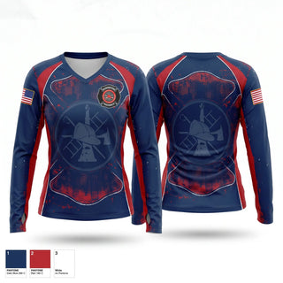 Womens Long Sleeve Vneck Shirt, Marion, Fire Department, Teamtime, Team time, sublimation, custom sports apparel, team uniforms, spirit wear, spiritwear, sports uniforms, custom shirts, team store, custom team store, fundraiser sports, apparel fundraiser