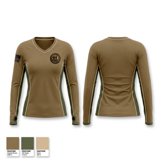 Womens Long Sleeve Vneck Shirt, Ruck-Out, Army, Teamtime, Team time, sublimation, custom sports apparel, team uniforms, spirit wear, spiritwear, sports uniforms, custom shirts, team store, custom team store, fundraiser sports, apparel fundraiser