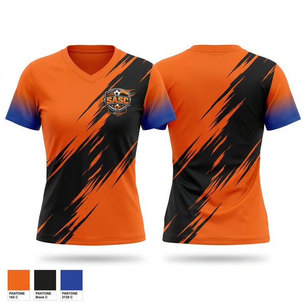 Womens Short Sleeve Vneck Shirt, SASC, Women's Soccer, Teamtime, Team time, sublimation, custom sports apparel, team uniforms, spirit wear, spiritwear, sports uniforms, custom shirts, team store, custom team store, fundraiser sports, apparel fundraiser