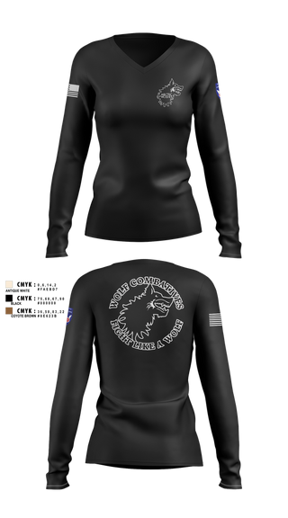 Womens Long Sleeve Vneck Shirt, Wolf Combatives, Army, Teamtime, Team time, sublimation, custom sports apparel, team uniforms, spirit wear, spiritwear, sports uniforms, custom shirts, team store, custom team store, fundraiser sports, apparel fundraiser