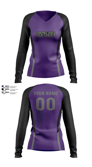 Womens Long Sleeve Vneck Shirt, Chapel Hill Panthers, Women's Volleyball, Teamtime, Team time, sublimation, custom sports apparel, team uniforms, spirit wear, spiritwear, sports uniforms, custom shirts, team store, custom team store, fundraiser sports, apparel fundraiser