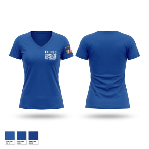 Womens Short Sleeve Vneck Shirt, Eldred Township Volunteer Fire Company, Fire Department, Teamtime, Team time, sublimation, custom sports apparel, team uniforms, spirit wear, spiritwear, sports uniforms, custom shirts, team store, custom team store, fundraiser sports, apparel fundraiser