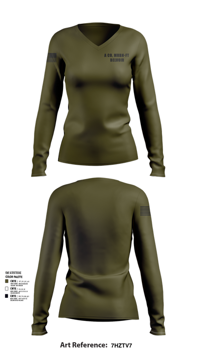 A CO, MRBN-FT BELVOIR 20432898 Women's Long Sleeve V-neck Shirt - 103