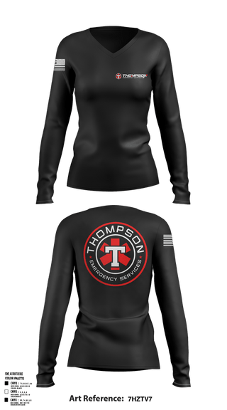 Womens Long Sleeve Vneck Shirt, Thompson EMS, Fire Department, Teamtime, Team time, sublimation, custom sports apparel, team uniforms, spirit wear, spiritwear, sports uniforms, custom shirts, team store, custom team store, fundraiser sports, apparel fundraiser