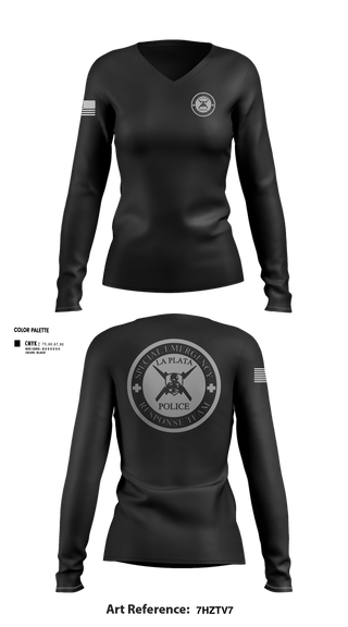 Womens Long Sleeve Vneck Shirt, La Plata Police Department, Police, Teamtime, Team time, sublimation, custom sports apparel, team uniforms, spirit wear, spiritwear, sports uniforms, custom shirts, team store, custom team store, fundraiser sports, apparel fundraiser